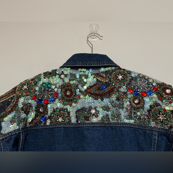 I.B. Diffusion 90’s Vintage Denim Beaded Sequined Embellished Jacket Size 6 - Picture 7 of 10